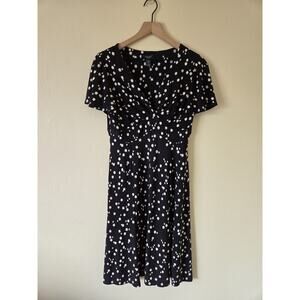 Chaps Womens Babydoll Dress Small Black Y2K Polka Dot Flutter Sleeve Fit & Flare